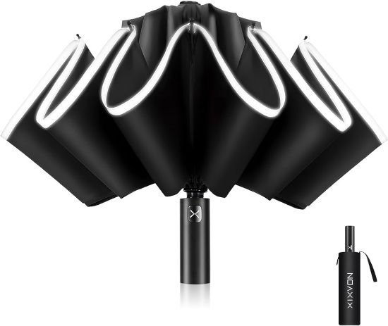 图片 XIXVON Umbrella Pro | UPF 50+ 99% UV Protection, Reflective Safety Strip, Sturdy Windproof, Travel Portable, Automatic | Reverse Folding Umbrella 