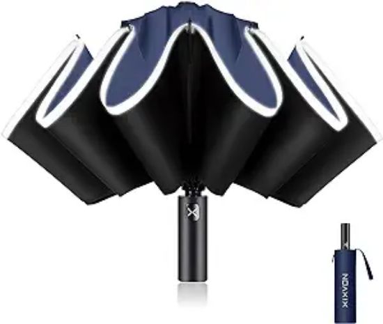 图片 1XIXVON Umbrella Pro | UPF 50+ 99% UV Protection, Reflective Safety Strip, Sturdy Windproof, Travel Portable, Automatic | Reverse Folding Umbrella 